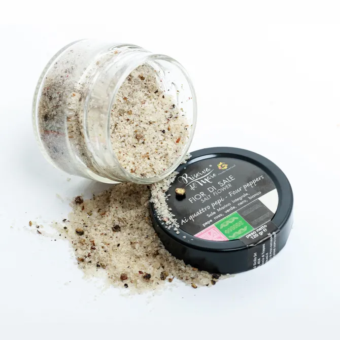 Four pepper flavoured Fleur de Sel Slow Food Presidium 120g - Saline Culcasi