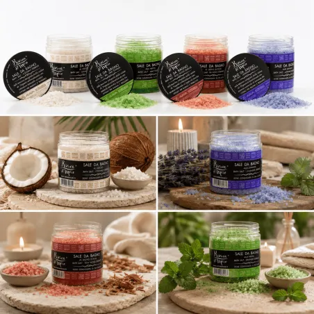 Kit Sali da Bagno Naturali | Lavanda, Menta, Cocco e Legno di Rosa | Saline Culcasi