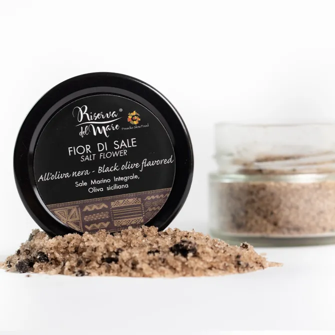 Black olives flavoured Fleur de Sel Slow Food Presidium 120g - Saline Culcasi